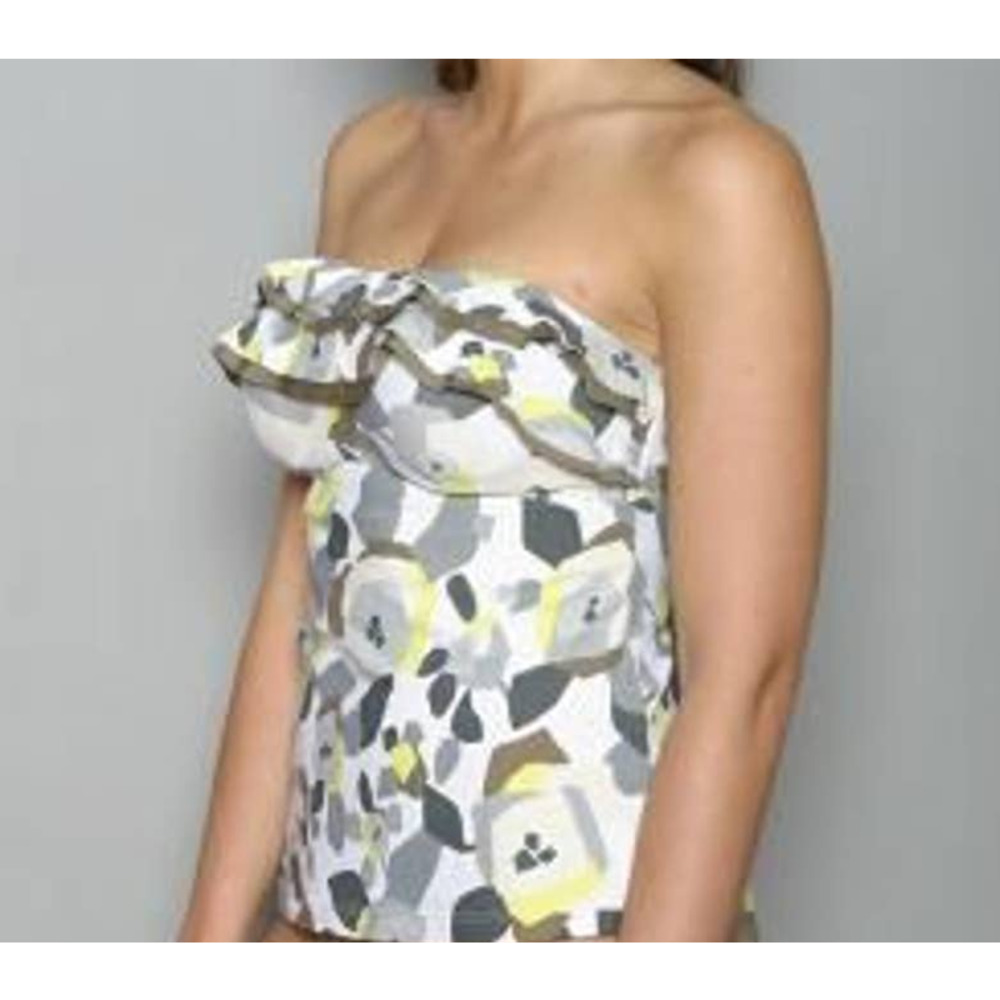 Perry Ellis Tankini Swimsuit Flounce Ruffle Mod Geometric Floral S Small - Picture 3 of 10